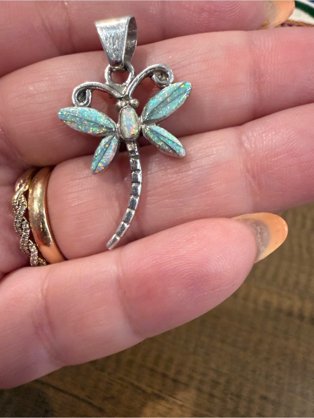 Sterling silver pendant dragonfly opals